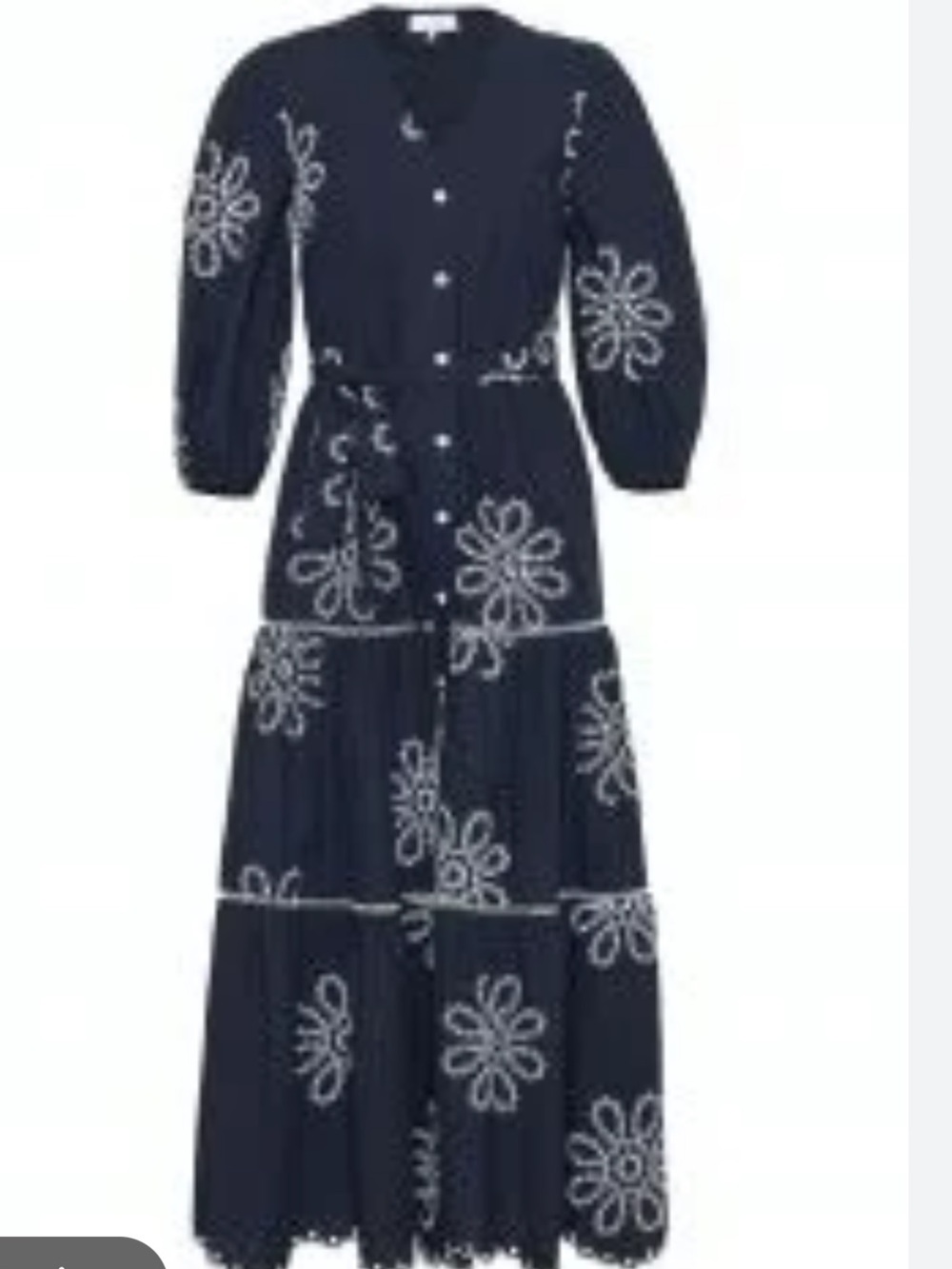 Pearl by Lela Rose Navy Maxi Dress with White Floral Embroidery